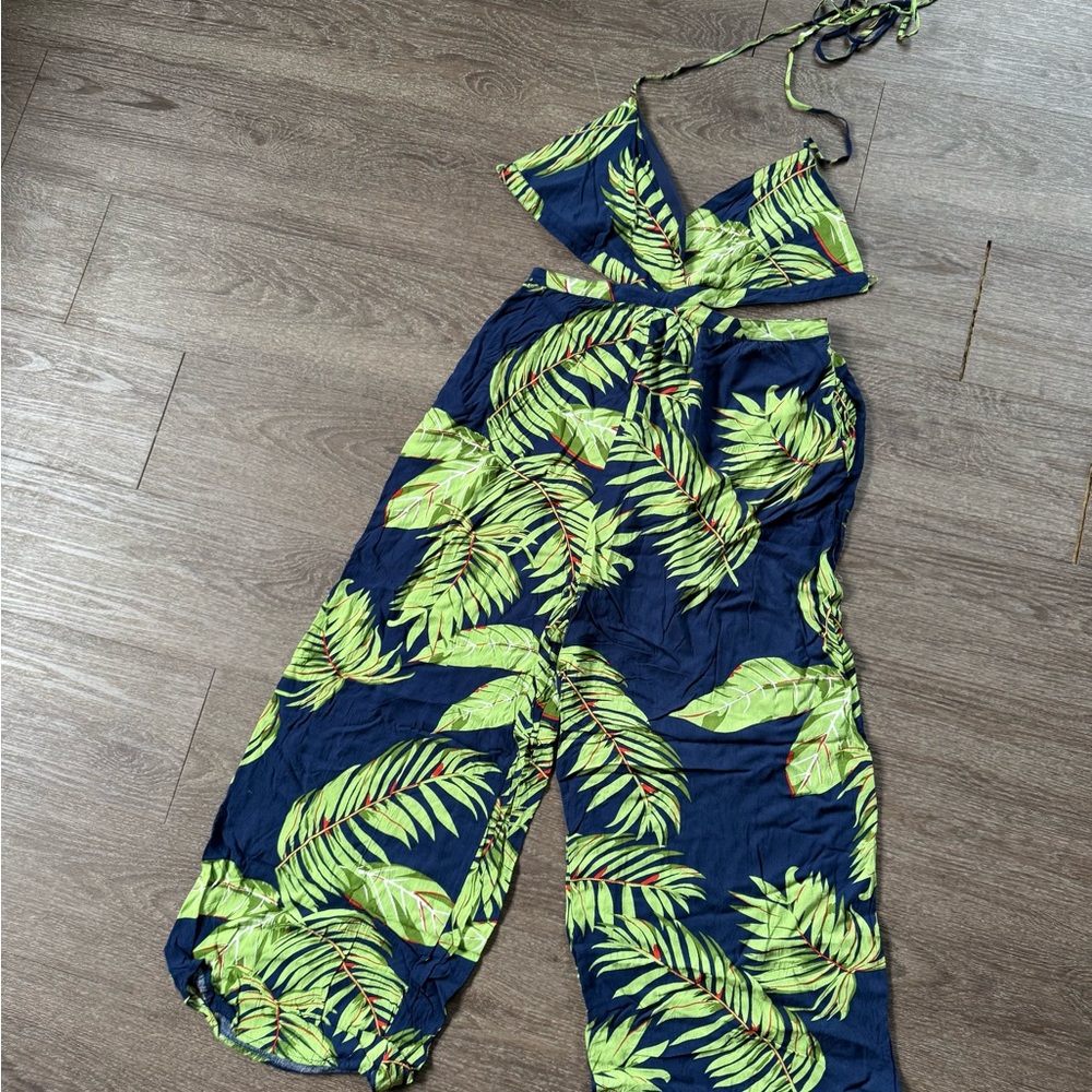 DAVI & DANI Green and Blue Leaf Print Set